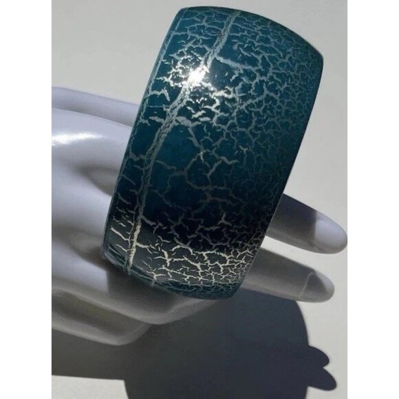 Wide Chunky Cracked Effect Quality Bracelet Bangle cuff bracelet Blue Green Sz 8 - Picture 6 of 7